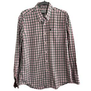 Barbour Mens Regular Fit Gingham Button Down Shirt Pink Green White Size M